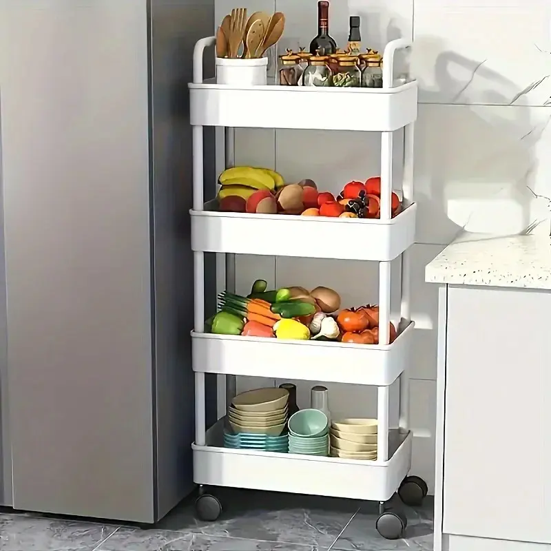 Multifunctional White Rolling Storage Cart:Open Shelves for Living Spaces Book Display,Ideal for Kitchen,Bedroom Storage Decor