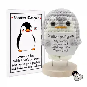 Funny Positive Penguin, Mini Positive Penguin Crochet Cute Wool Funny Knitted Positive Penguin Doll Cheer up Gifts for New Year Birthday Friends Party Decoration Encouragement