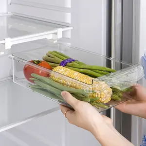 1pc Refrigerator Hanging Drawer Organizer, Food-Grade Transparent Pull-Out Vegetable Box, Space-Saving Kitchen Storage Container, Refrigerator Accessories
