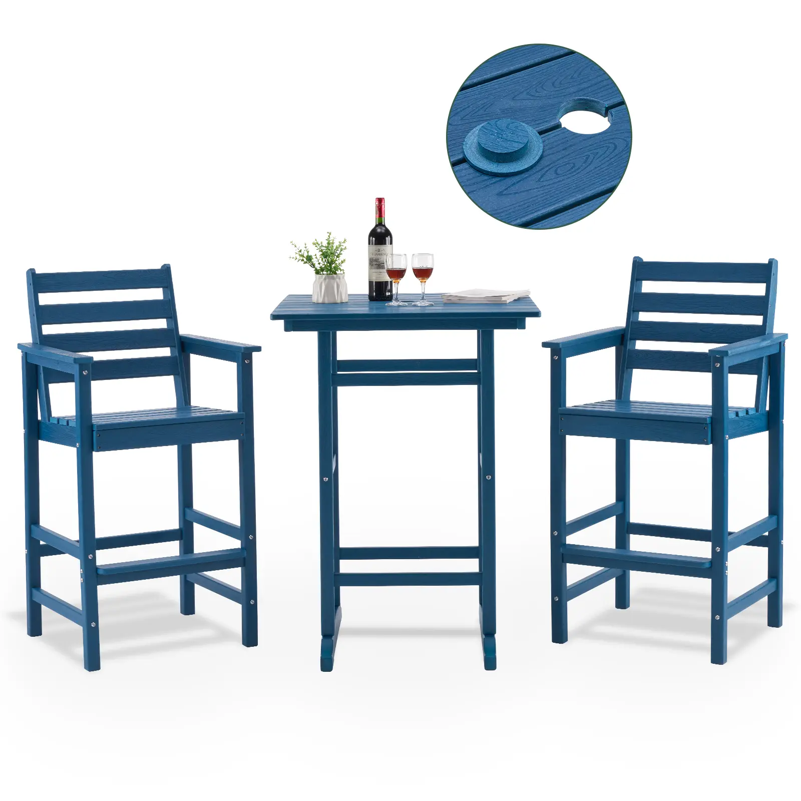 Furnimart Tall Adirondack Bar Stool Set, Extra-Large Adirondack Bar Stools, All-Weather HDPE Outdoor Bar Stool Set (Wide), Ideal for Tapas Bars, Poolside, and Gardens, Blue