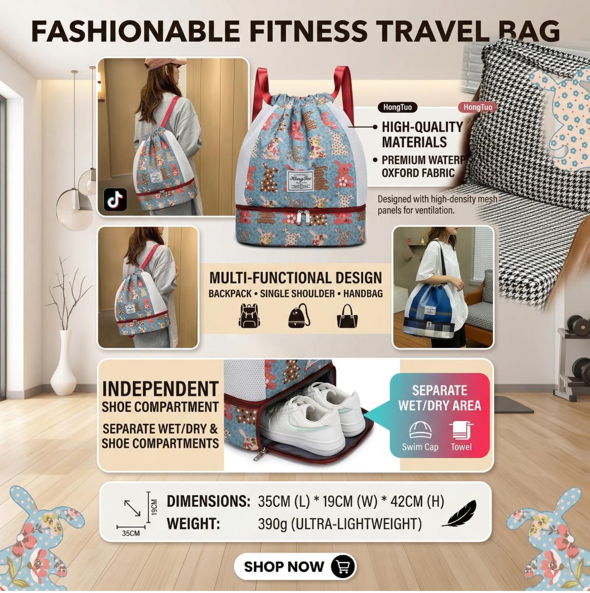 Drawstring Backpack with Separate Compartments for Dry Wet Items & Dedicated Shoe Compartment Ideal for Gym Swimming Beach Trips Drawstring Backpack with Separate Compartments for Dry Wet Items & Dedicated Shoe Compartment Ideal for Gym Swimming Beach Trips