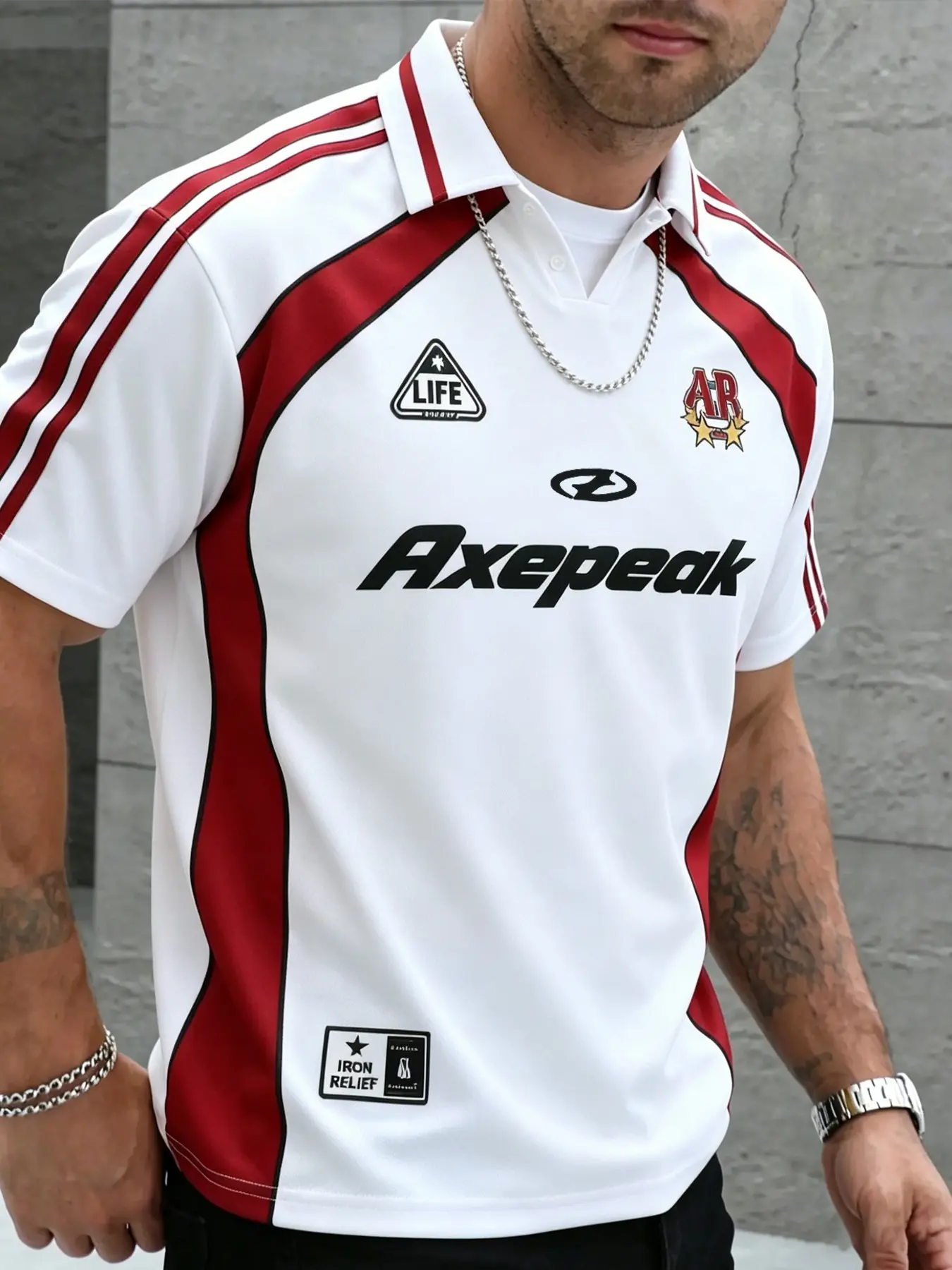 2026 New Men's Axepeak Retro Racing Print Polo Shirt, Stripes, Comfortable Breathable, Streetwear Style, Daily Wear