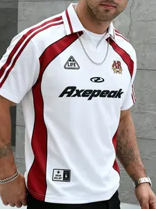 2026 New Men's Axepeak Retro Racing Print Polo Shirt, Stripes, Comfortable Breathable, Street Style, Daily Wear