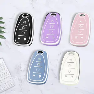 for Chevy Key Fob Cover with Keychain,Soft TPU Key Case Shell Full Protection for 2016-2021 Chevy Equinox Malibu Camaro Cruze Blazer Traverse Trax 5 Button Holder (Purple)