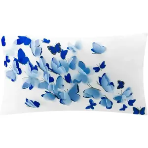3D Butterfly Decorative Throw Pillow Cover Soft Accent Pillow Ca Rectangle Cushion Cover for Summer Sofa Bed Living Room Home Decor 12 x 20 Inches Dark Blue