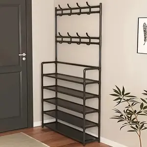 Freestanding coat rack, 3-in-1 multifunctional shoe rack, coat rack and storage rack with 8 hooks, suitable for entrance halls, corridors, living rooms, bedrooms organizer