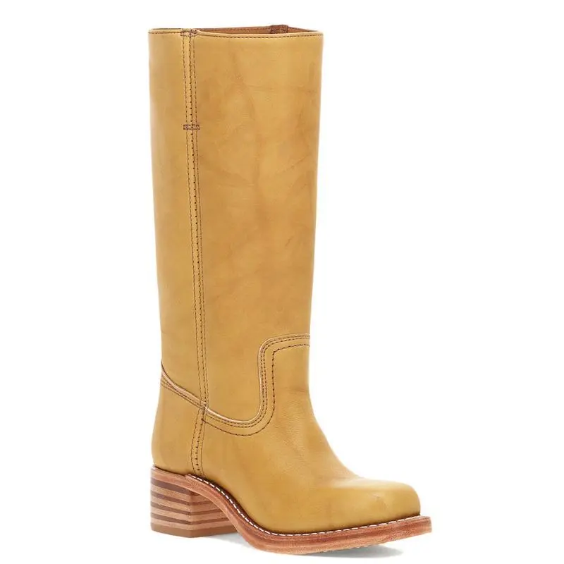 NewWomen's Banana Mid Calf Boots Chunky Heel Western Square Toe Ladies Comfortable Riding Fall Casual Biker Footwear Brown Walking Shoes Girl