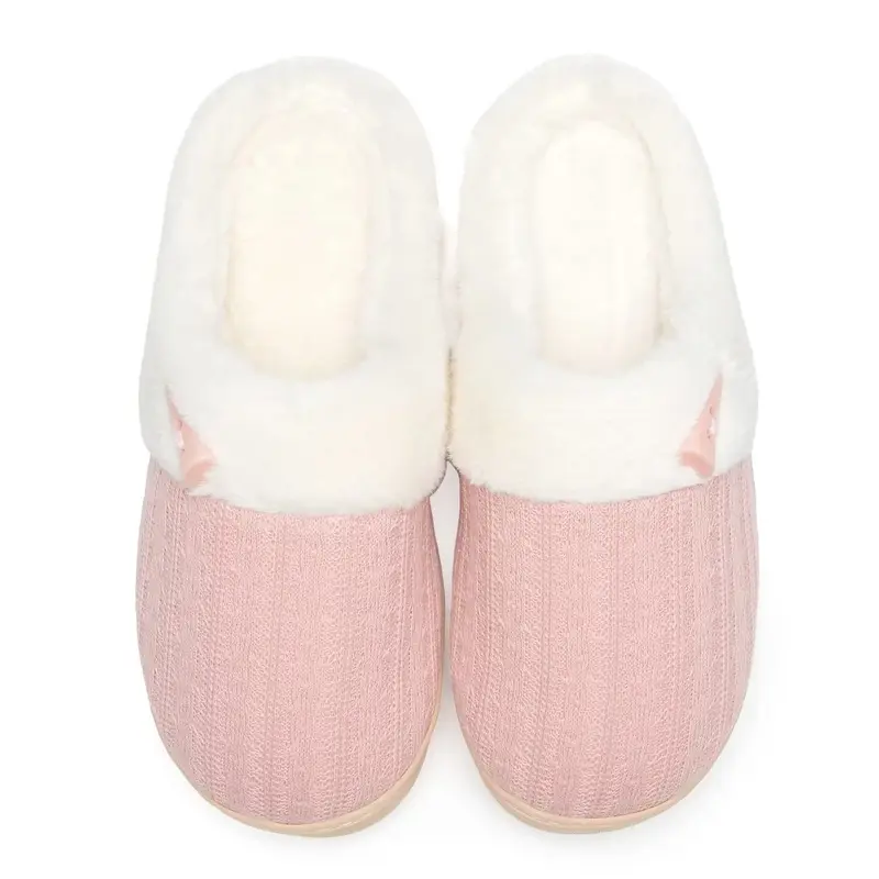 NineCiFun Women's Slip on Fuzzy House Slippers Memory Foam Slippers Outdoor Indoor Warm Plush Bedroom Shoes with Faux Fur Lining Pink Girl