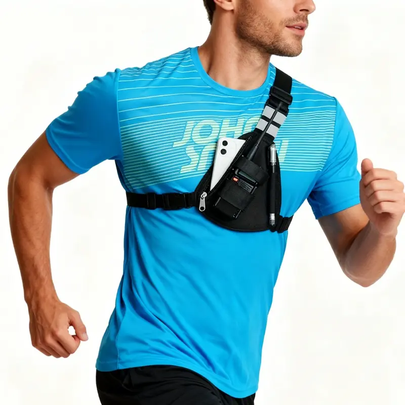 Adjustable Sporty Chest Bag, Nylon Fabric, or, Zipper Closure, Durable Material, Ideal for Outdoor Activities, Trail Running, Runners, Jogging Equipment