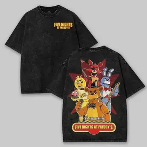 Five Nights at Freddy's Washed Graphic Tee, Oversize Horror Game Shirt, Hoodie Vintage Cotton T-Shirt for Game Fans, Casual Streetwear Menswear, Gamer Gift, Streetwear