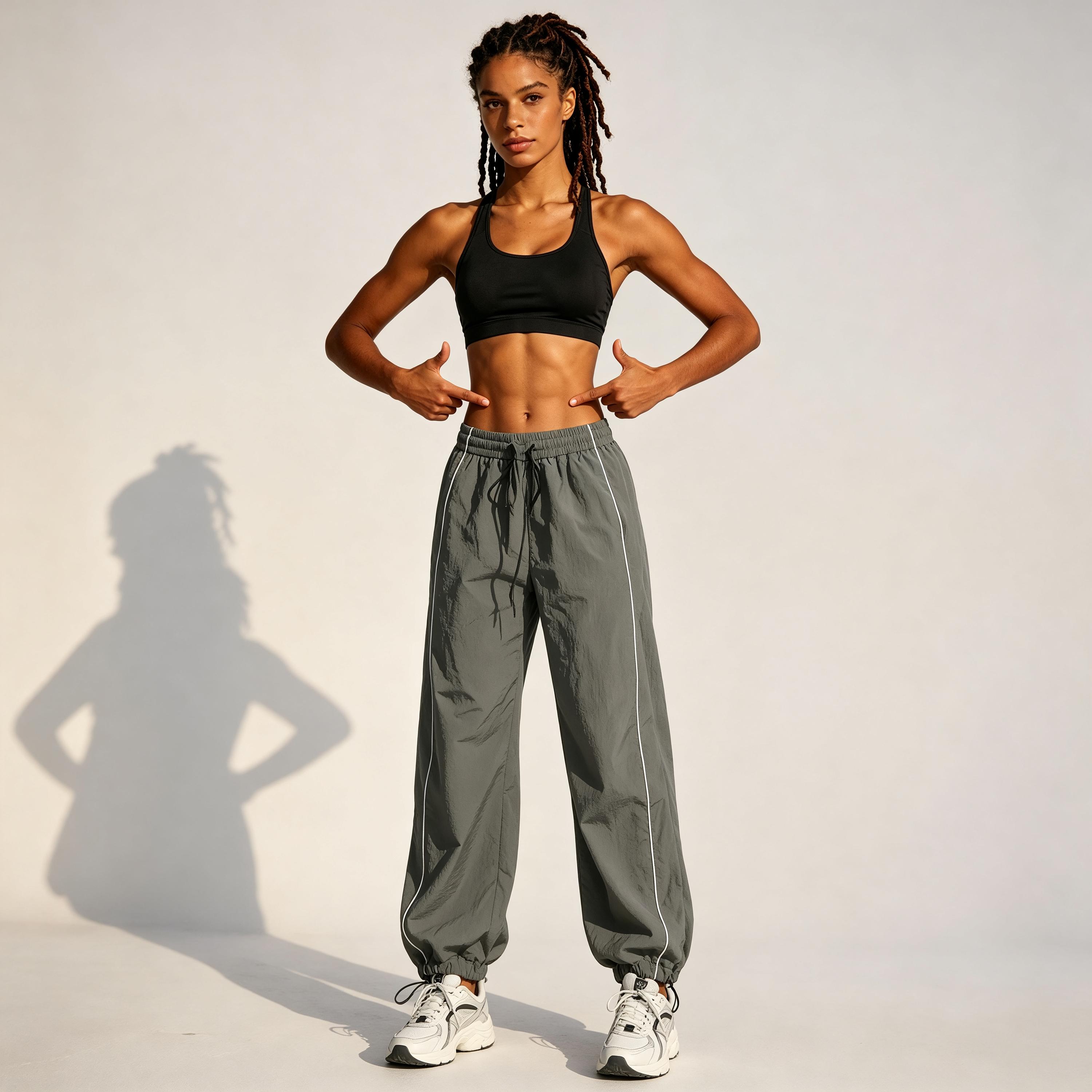 Women’s 2-Pack High-Waisted Parachute Track Pants - Polyester, Side Stripes, Elastic Waist, Drawstring Cuffs, Loose-Fit Windbreaker Joggers, Sporty Chic All-Season Casual Streetwear Athletic Bottoms, Polyester Pants, Casual Wear daily wear pant