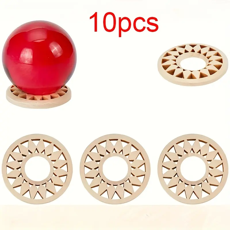 10 Pieces Wooden Crystal Ball Display Stands - Sacred Geometry Sphere Holders with Concentric Circle Cutouts, Natural Wood Base for Home Decor, Collectible Art Craft, Tabletop & Wall-Mountable, Decorative Objects