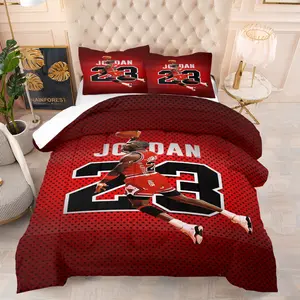 Michael Jordan No. 23 Basketball Theme Quilt Set,Including 1 Quilt and 1 or 2 Pillowcases without Pillows,Suitable as a Gift for Basketball Fans,Soft and Warm Children,Teenagers,Adult Sports Style Bedroom Decoration, Soft Bedding Sets