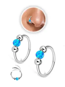 Opal Decor Nose Ring, Stainless Steel Nose Ring, Nose Rings Hoops, Nose Piercing Jewelry, Fashionable Body Jewelry for Women & Girls, Trendy All-match & Exquisite Jewelry for Birthday Gift, High Quality Jewelry