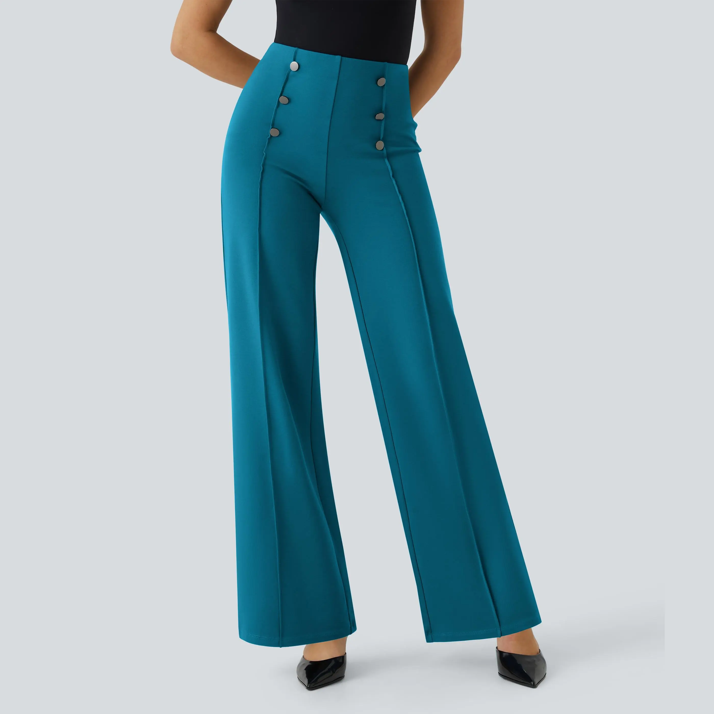 Halara High Waisted Button Pocket Wide Leg Work Pants