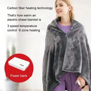 Wearable Heating Electric Blanket Shawl 3 Heated Level Throw Blanket USB Charging Coral Velvet 8 Heated Areas Fast Heating