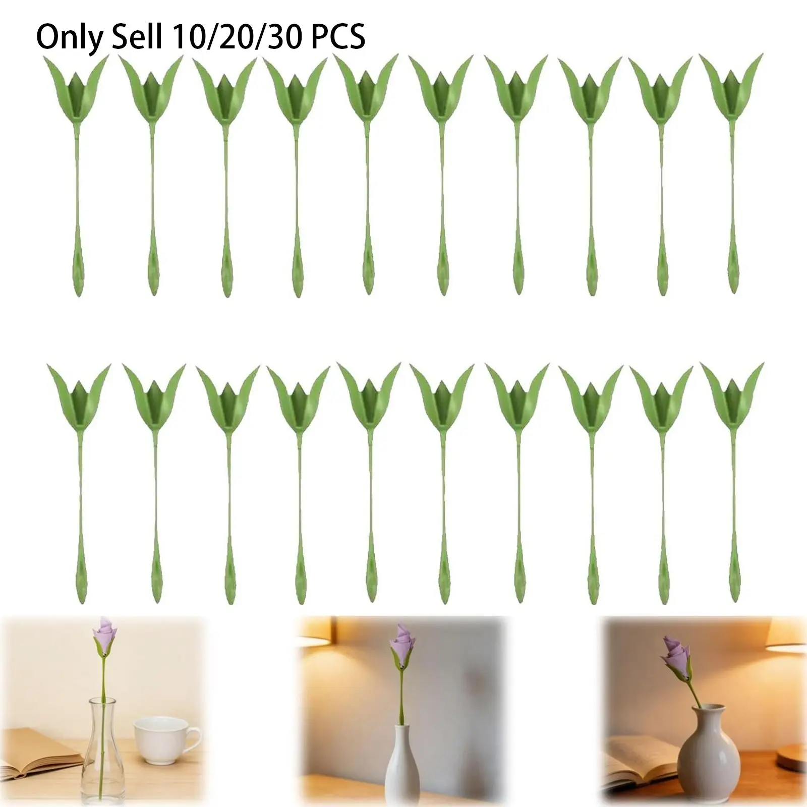 10/20/30-Pack Rose Napkin Flower Stems, Napkin Flower Holder, Origami Flower Napkins Ring Tool for DIY Rose Folding, Napkin Holder Table Decorations, Decorations Supplies for Wedding, Luncheons, Banquet, Birthday, Party Supplies