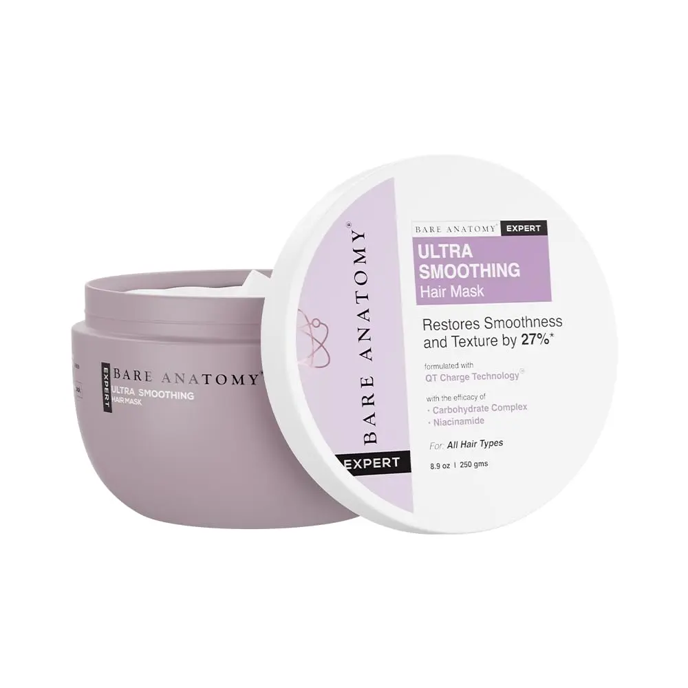Bare Anatomy Ultra Smoothing Hair Mask For Dry & Frizzy Hair, Sulphate & Paraben Free, 250 Gm | Deep Conditioning, with Carbohydrate Complex, & Niacinamide, For Women & Men