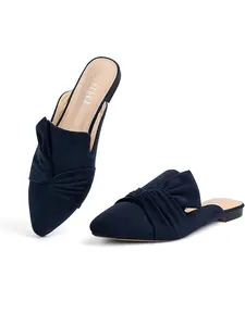 Women's Knot Decorated Slip on Mules, Casual Shoes Clogs, Casual Comfortable Pointed Toe Flat Shoes for Daily Wear, Lightweight Breathable Shoes for Women & Girls