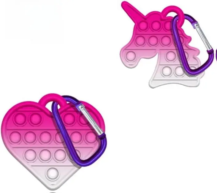 Silicone Micro Mini Pop It Fidget Keychain Toy 2-Pack - Unisex Anxiety Relief Toy with Heart, Unicorn Designs, Bright and Fun Mini Keychains for Game with Friends, Fun And Addictive