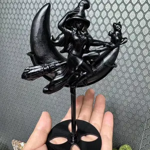 crystal witch sitting on the moon 4.6 inch with holder