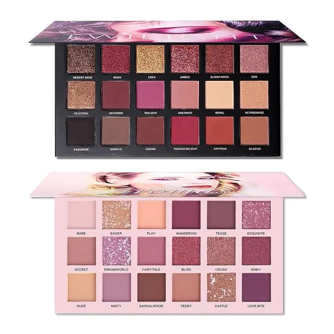 2Pcs Twilight Dusk & Aromas Nude Eyeshadow Palette Makeup Set, Matte Shimmer Glitter Pressed Pearl All Highly Pigmented Blending Powder, Natural Velvet Texture Eye Shadow Kit