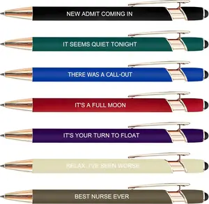 Funny Nurse Pens – 7 Pack Retractable Ballpoint Pens with Stylus, Black Ink Click Pens for Nurses, Nurse Gift for Coworkers, Nursing School & Office (7)