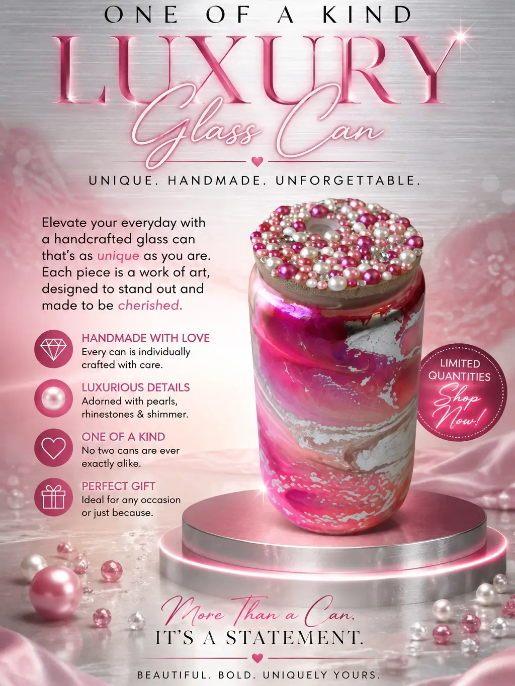 HOT PINK GLASS CAN