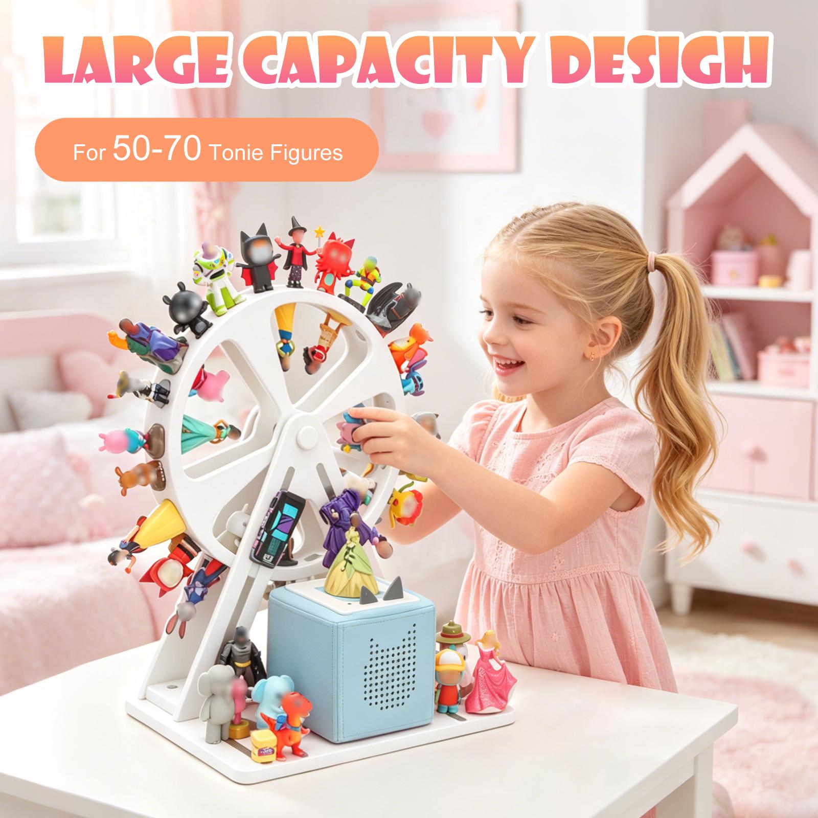 For Tonies Box Organizer Storage Shelf 360° Ferris Wheel, Magnetic Floating Shelves for Generation 1 & 2 Player Tonies Figures box, Display Collection 50~70 Characters