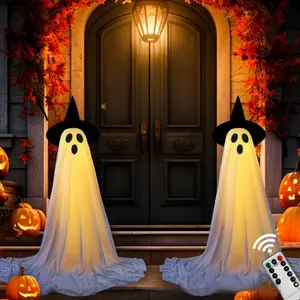 2-Pack Windproof Ghost Decorations with String Lights 5 Feet Halloween Decoration Suitable for Outdoor and Indoor Use Horror Door Decoration Suitable for Outdoor Use Perfect for Parties, Porches, Patios, Gardens, Lawn Decorations