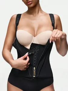 1 Count Women's Zipper And Hooks Front Alosure Method & Adjustable Shoulder Strap Design Shapewear Belts, Fajas, Tight Fitting Hourglass Curves Vest Top, Simple And Elegant Style Waist Trainer, Suitable For Daily Or Party, Underwear