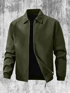 Men's Simple Lapel American Casual Jacket, Smooth Zip Design, Wrinkle-Resistant, Breathable, All-Season, Slim Fit, Practical Pockets
