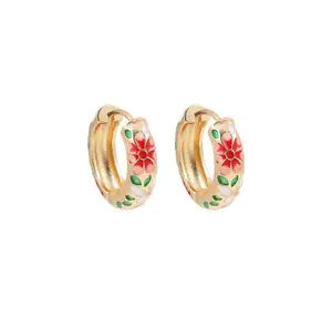 Gold Floral Enamel Hoops