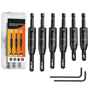 6- Self Centering Drill Bit Set, Durable HSS VIX Bit with Hex Key, 3/32", 7/64", 1/8" Center Drill Bits, 1/4 Inch Hex Shank for Drilling Holes & Installing Hinges