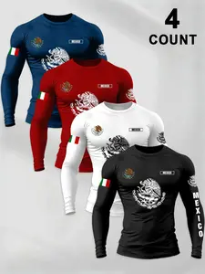 Men's Eagle Snake Pattern Long Sleeve T-Shirt Set, Casual Outdoor Round Neck Tee, Spring Fall Winter, Sports & Mexican Culture Clothing, Athletic Sports Clothing