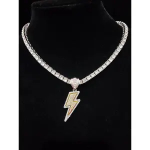 Y2K Trendy Rhinestone Iced Out Lightning Pendant Necklace for Men & Women Hip Hop Unisex Streetwear Jewelry, Perfect Gift for Him & Her Fashion Jewelry for Daily Outfit