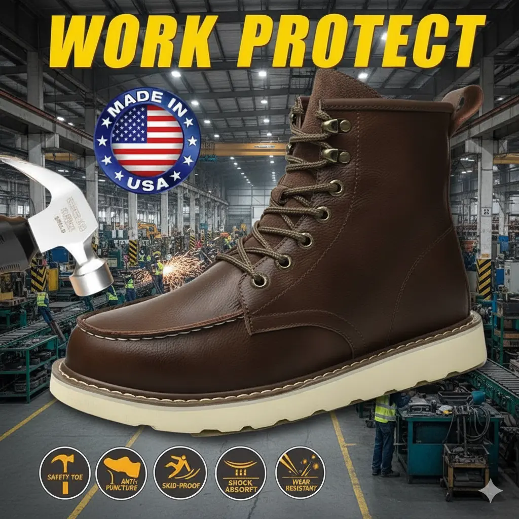 Men's Black Closed Toe Lace-Up Steel Toe Safety Work Shoes for Workers, Breathable, Anti-Slip, Anti-Crushing, Puncture-Proof Cuban Plain Footwear with Secure Fit, All Season Comfort