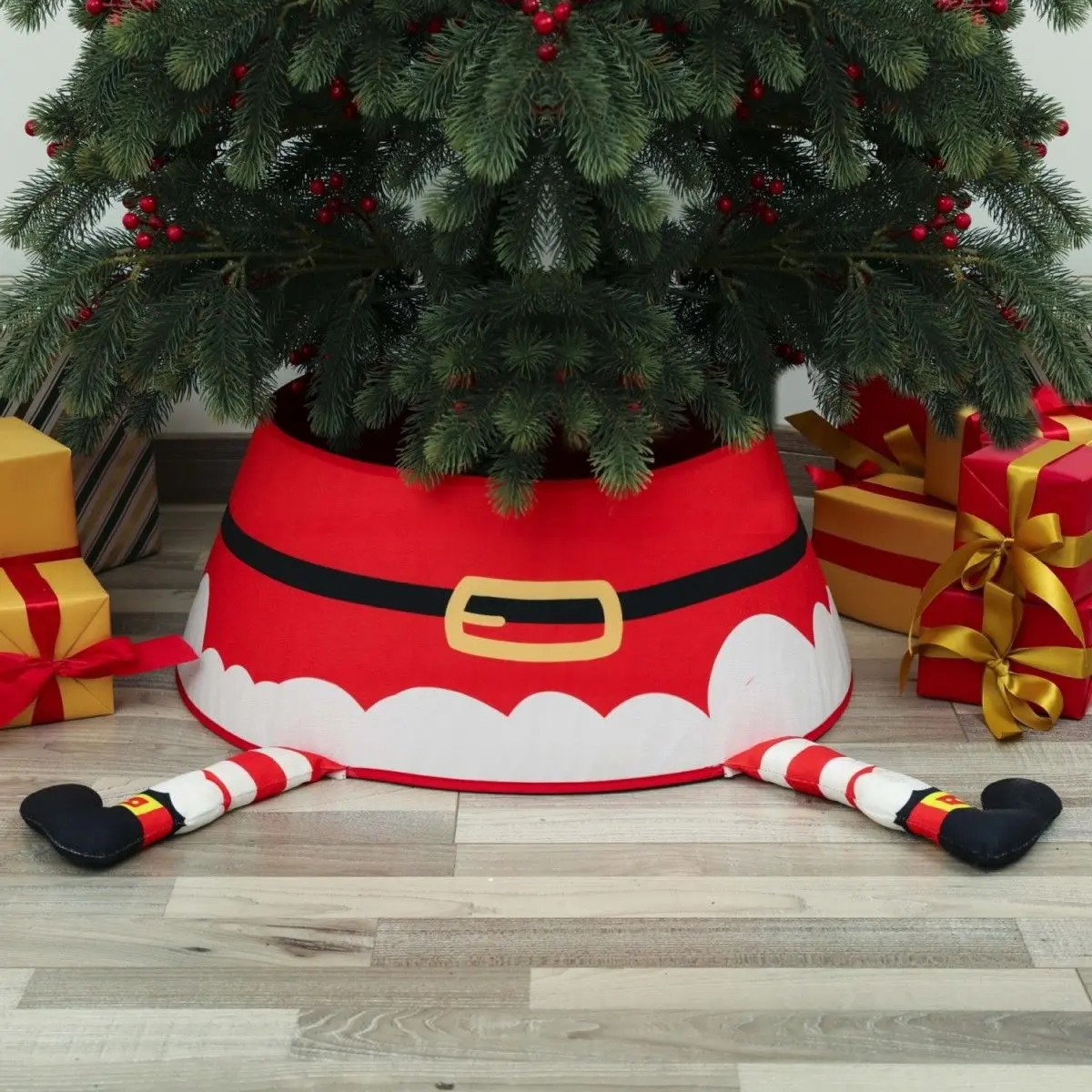 Festive Christmas Tree Collar with Santa Claus Print -  Holiday Decorative Wrap for Tree Base, Home & Indoor Decor