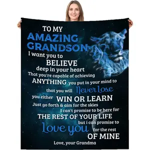 1pc Warm and Cozy Flannel Blanket for Grandson from Grandma and Grandpa | Perfect for Couch, Bed, and Sofa, Polyester, All Seasons, Contemporary Style