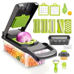 16 in 1 Vegetable Chopper, Multifunctional Food Grade with Draining Basket, Carrot and Garlic Chopper with Container for Home and Restaurant Use, Vegetable Slicer Dicer, Kitchen
