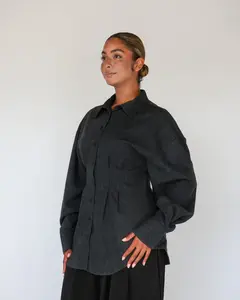 VELA Sculpted Button Up Charcoal