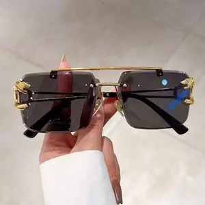 Vintage Luxury Golden Fahsion Glasses Cool Tiger Stand Women's Frameless Black For Men And Women Outdoor Travel Anti Glare Glasses007
