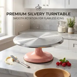 Aluminum rotating cake turntable, non-slip base, smooth rotating decoration platform, suitable for home baking and DIY cake making.