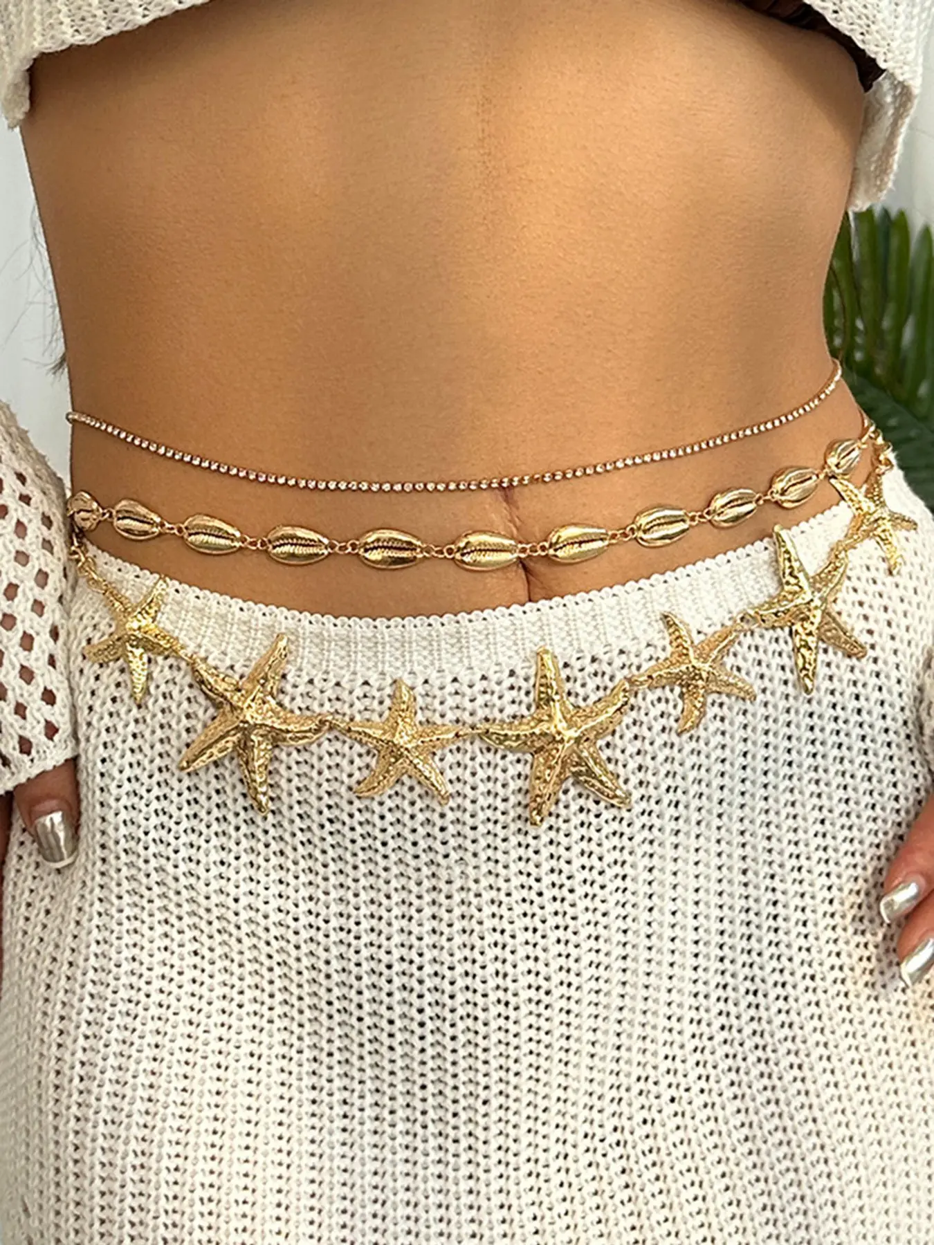 Women's Fashion Summer Beach Vacation Shell Rhinestone Body Jewelry Body Jewellery Body Chain Starfish Belt Set, 3-Piece Design, Perfect for Casual & Daily Wear