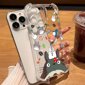 Cute Totoro Phone Case for iPhone 16 15 14 13 12 11 Pro Max X XR Xsmax 8 7 Plus, Anti-Drop Shockproof Protective Transparent Soft Back Cover Casing