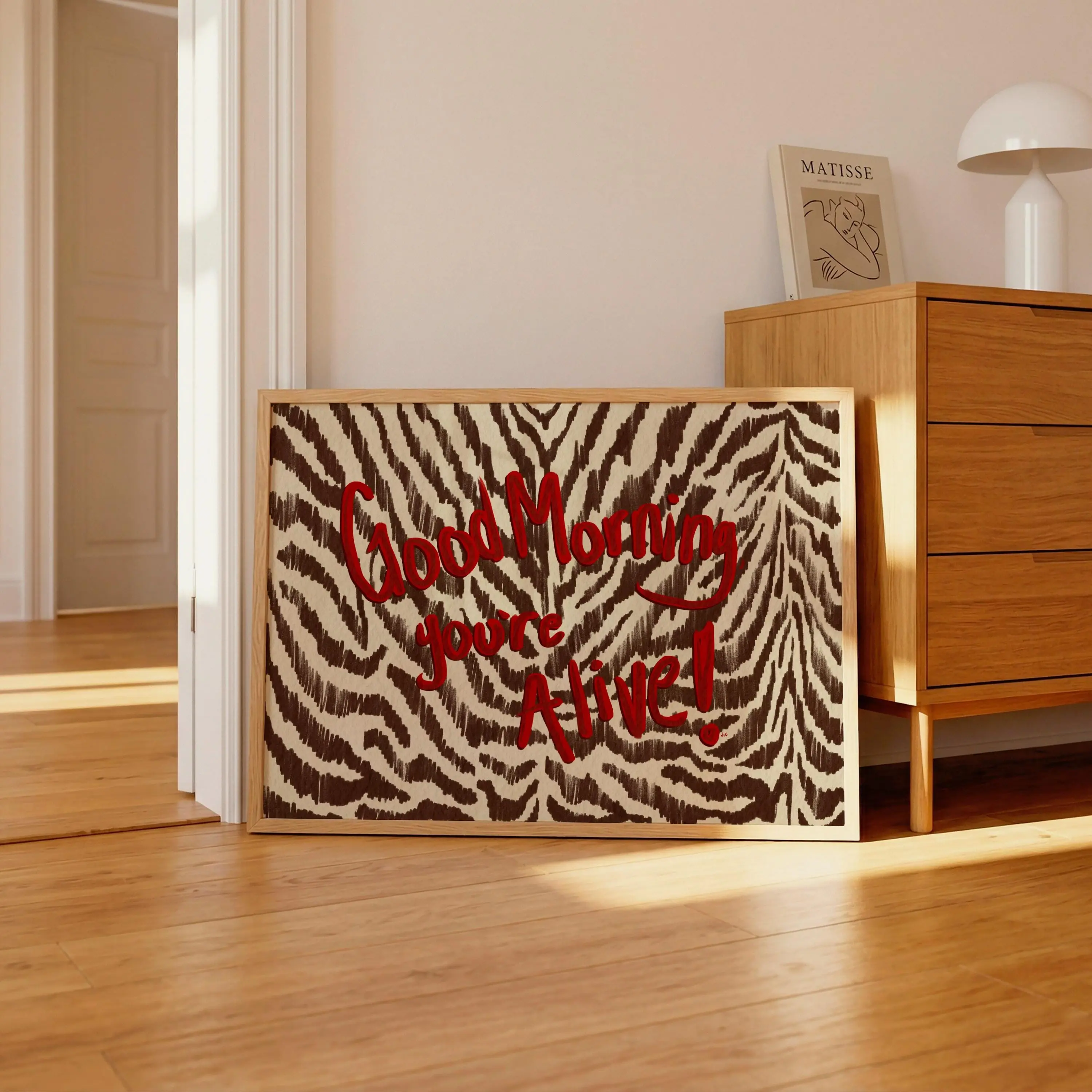 [Sale off up to 50%] [Free ship] [No Frame] Good Morning, You’re Alive Print, Zebra Wall Art, Motivational Quote Poster, Neutral Animal Print Decor, Bold Red Typography Art