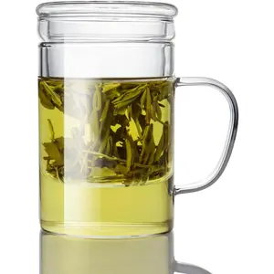 Tea Cup with Infuser and Lid, 14 oz / 400 ml – Borosilicate Glass Tea Infuser Mug for Loose Leaf Teas, Personal Infusion Mug with Filter, Durable and Stylish, Dishwasher Safe, Gift for Teas Lovers
