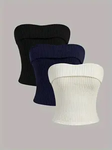 Women's Solid Color Tube Top, Casual Sleeveless Strapless Top for Summer, Ladies Clothes for Daily Wear