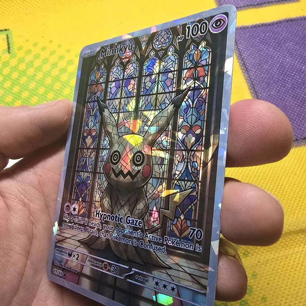 Mimikyu Dead Eye Pikachu Lookin Bad Boy Stained Glass Design Fractal Glass  Holo Pattern Standard Size and Back - TikTok Shop