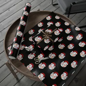 Santa Baseball Christmas Wrapping Paper – Black Background, Holiday Gift Wrap 30" x 72" Glossy Finish